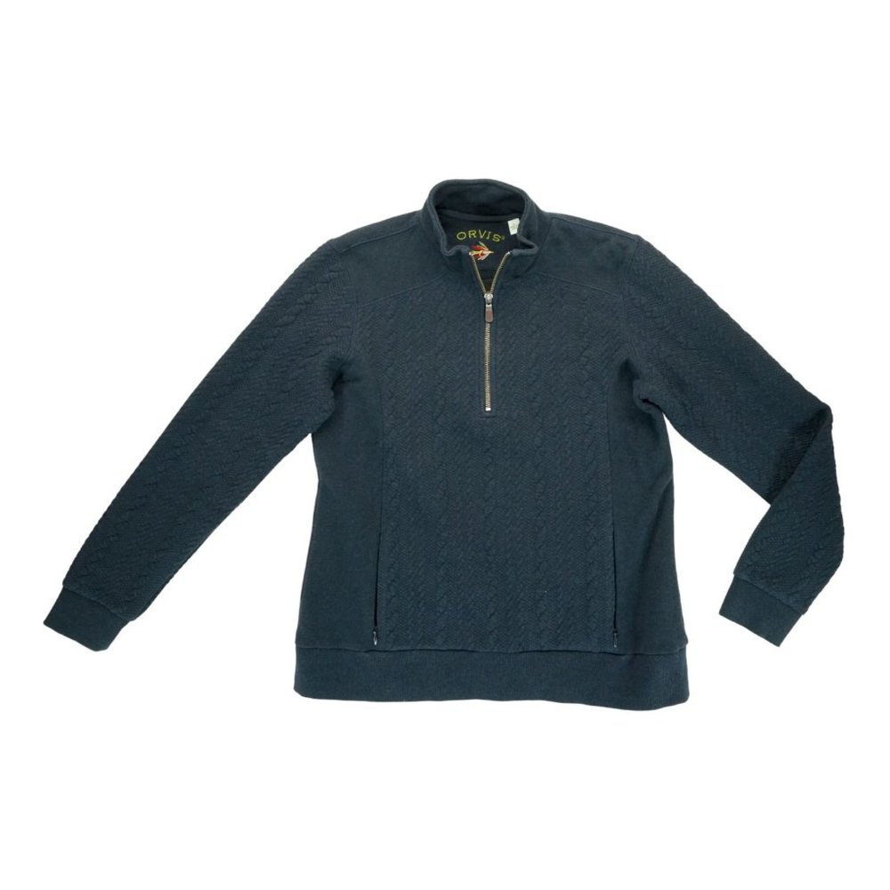 Vintage Orvis Sweatshirt‎ Mens Small Quarter Zip Pullover Blue Cotton Outdoor